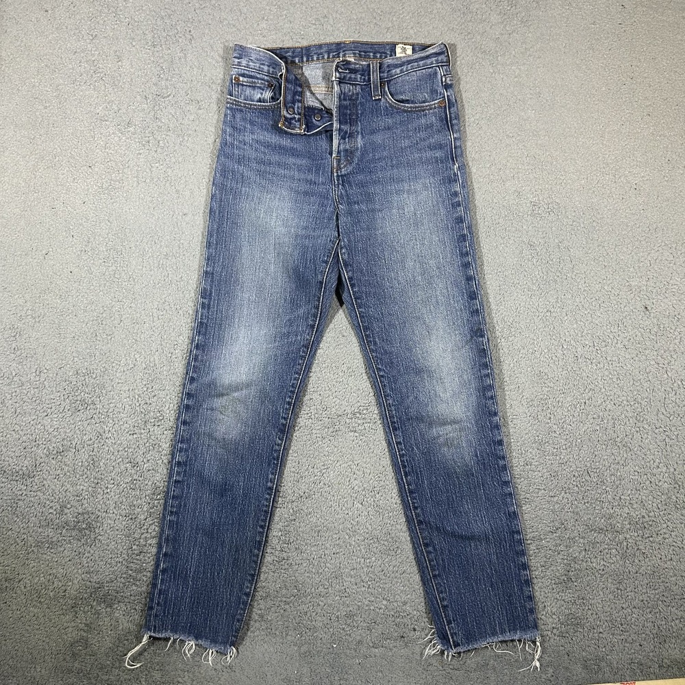 Levis White Oak Cone Blue Denim Jeans Womens 26 Ankle Raw Hem #3887 - Picture 4 of 10